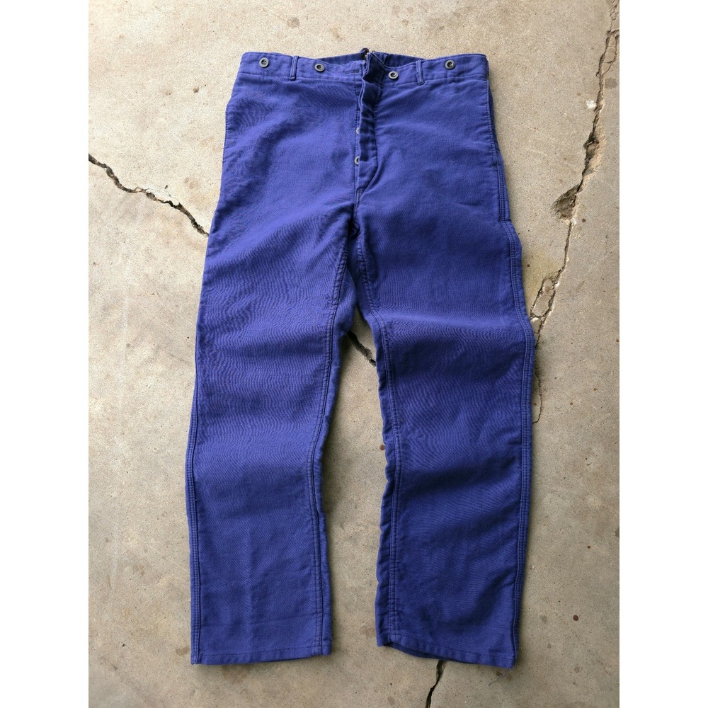 Vintage 1960s Blue Moleskin Cotton Work Pants 32x28 Buckleback German O.B.F.